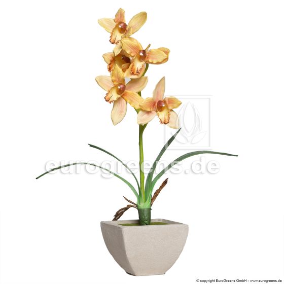 künstliche Orange Blühende Cymbidium Orchidee 50cm Kunstblume