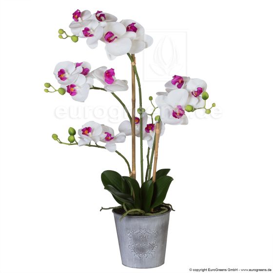 künstliche weiß Lilac Orchidee mit Übertopf im Vintage Look Übertopf