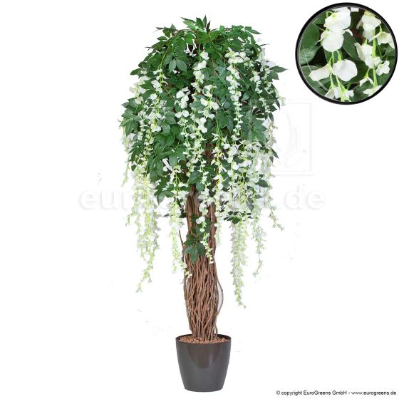 künstlicher weiß Blühender Baum Wisteria Liane 170 180cm Übertopf mit Detail