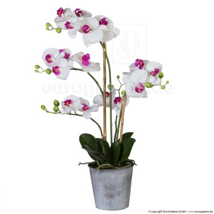 künstliche weiß/lilac Orchidee mit Übertopf im Vintage Look
